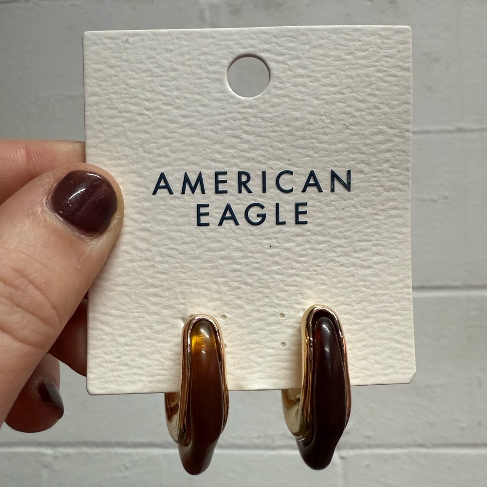 NWT American Eagle Outfitters Gold Tone  Brown Hoop Earrings
